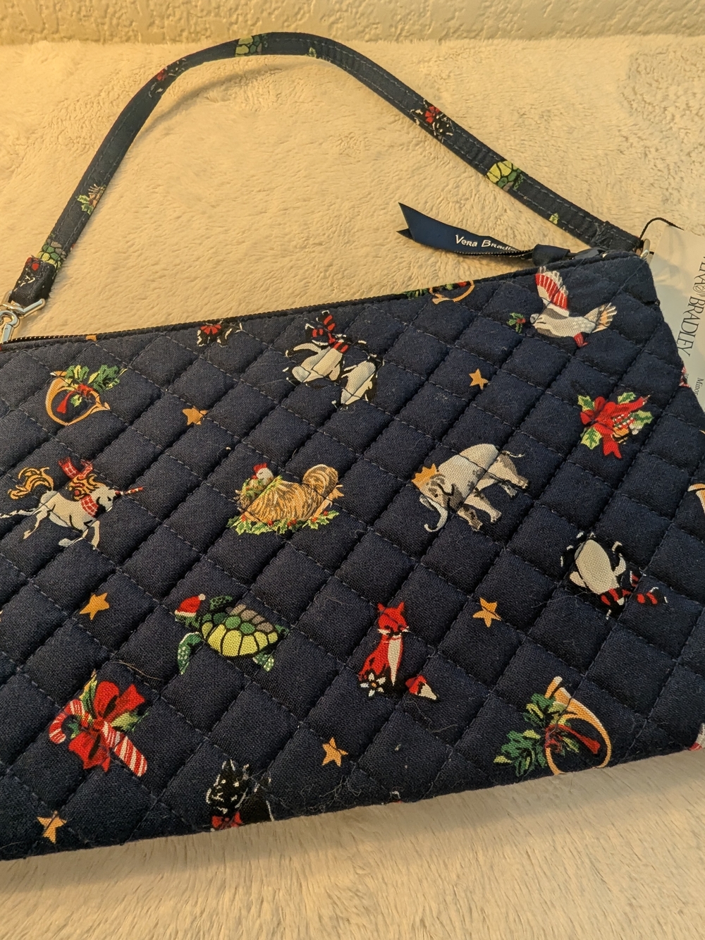 Vera Bradley Navy Quilted Wristlet with Holiday Animal Print - Picture 3 of 4